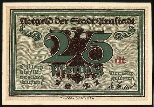 Notgeld Arnstadt 1921, 25 Pfennig, Schwarzburger Hof