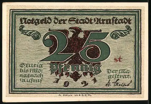 Notgeld Arnstadt 1921, 25 Pfennig, Ansicht vom Rathaus