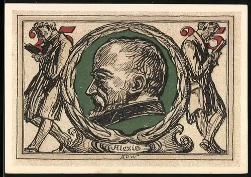 Notgeld Arnstadt 1921, 25 Pfennig, Profil von Alexis, lesende Herren