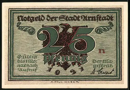 Notgeld Arnstadt 1921, 25 Pfennig, Profil von Alexis, lesende Herren