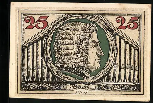 Notgeld Arnstadt 1921, 25 Pfennig, Profil von bach