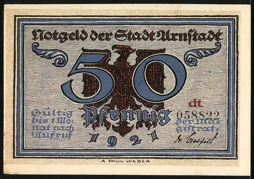 Notgeld Arnstadt 1921, 50 Pfennig, Plünderung der Stadt durch die Scharen Bannérs