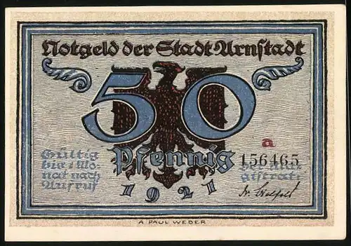 Notgeld Arnstadt 1921, 50 Pfennig, Pest legt sich über die stille Stadt
