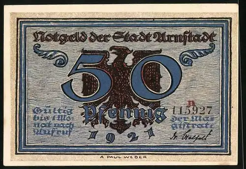 Notgeld Arnstadt 1921, 50 Pfennig, Weinerntefest am Tage des heiligen Urban, Tanzende Menschen