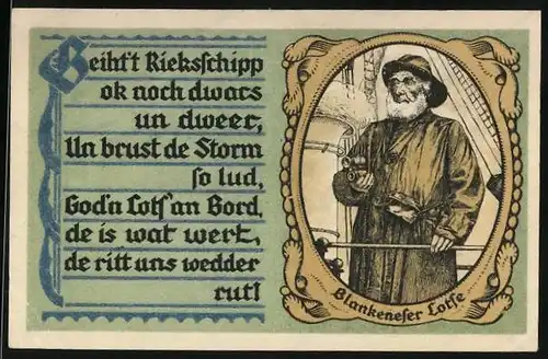 Notgeld Blankenese 1921, 50 Pfennig, Lotse mit Fernglas