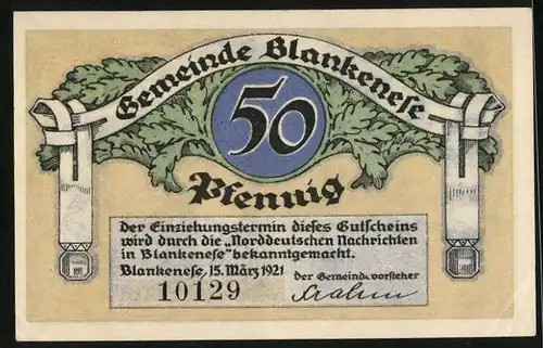 Notgeld Blankenese 1921, 50 Pfennig, Lotse mit Fernglas