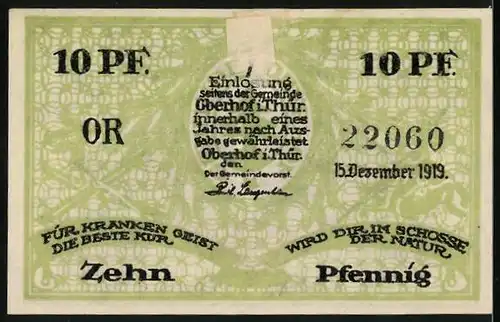 Notgeld Oberhof i. Thür. 1919, 10 Pfennig, Partie am Rennsteig