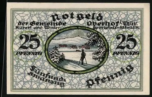 Notgeld Oberhof i. Thür. 1919, 25 Pfennig, Skiläufer im Schnee