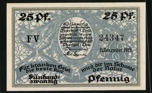 Notgeld Oberhof i. Thür. 1919, 25 Pfennig, Skiläufer im Schnee