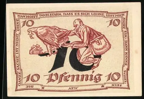 Notgeld Arnstadt 1921, 10 Pfennig, Geld scheissender Adler
