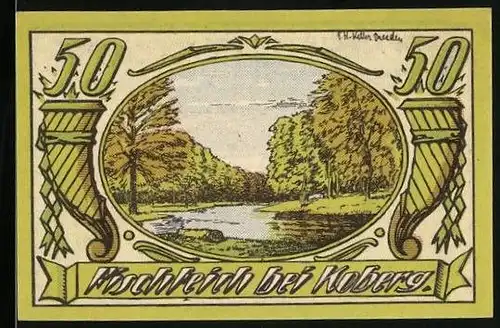 Notgeld Koberg i. Lauenburg, 50 Pfennig, Fischteich bei Koberg
