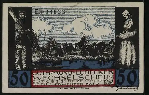 Notgeld Gothmund-Lübeck 1921, 50 Pfennig, Gothmunder Treibelfest im Regen