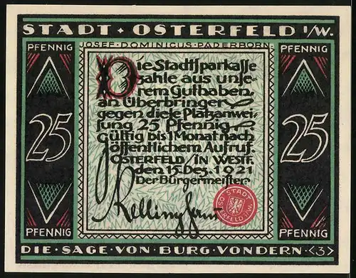 Notgeld Osterfeld i. W. 1921, 25 Pfennig, Die Sage v. Burg Vondern, Priester beim Ritual