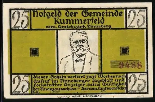 Notgeld Kummerfeld, 25 Pfennig, De Wett- Gedicht v. Fritz Reuter