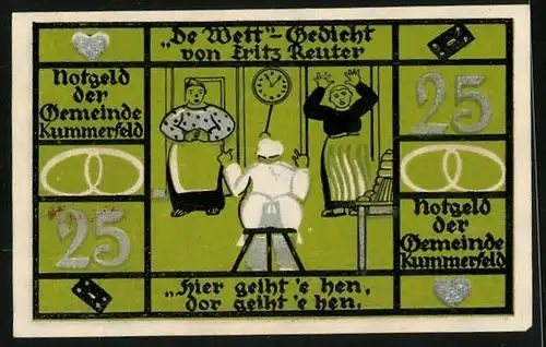 Notgeld Kummerfeld, 25 Pfennig, De Wett- Gedicht v. Fritz Reuter