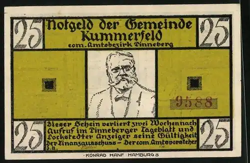 Notgeld Kummerfeld, 25 Pfennig, De Wett- Gedicht v. Fritz Reuter, Bäckermeister beim Nickerchen