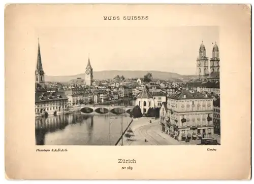 Fotografie Lichtdruck S.A.D.A.G., Genf, Ansicht Zürich, Blick in die Stadt mit Kirchtürmen