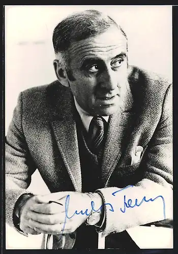 AK Opernsänger Carlos Feller im Anzug mit Brille in der Hand, mit original Autograph