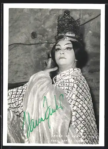 AK Opernsängerin Anna Janka mit Krone, mit original Autograph