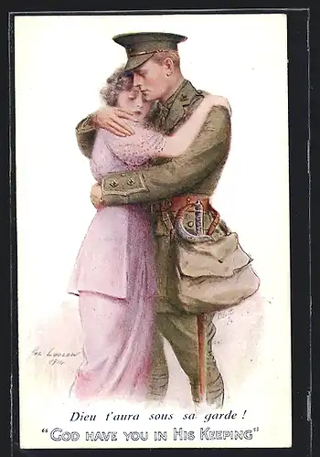 AK britischer Soldat nimmt Abschied von Frau, Hal Ludlow 1914