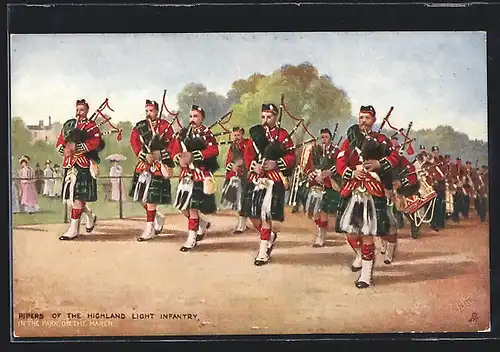 AK Pipers of the Highland light Infantery in the Park on the march