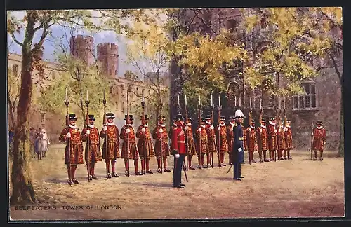 AK Lodon, Beefeasters, Tower of London, Gardisten, Yeoman in Uniform wie zu Zeiten Edward VI.