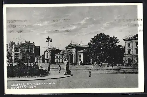 AK Belgrad, Bahnhof mit Strasse, Passanten, LKW
