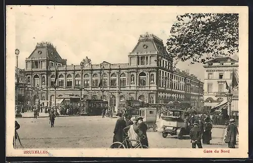 AK Brüssel / Bruxelles, Place Rogier, Gare du Nord, Bahnhof, Strassenbahn