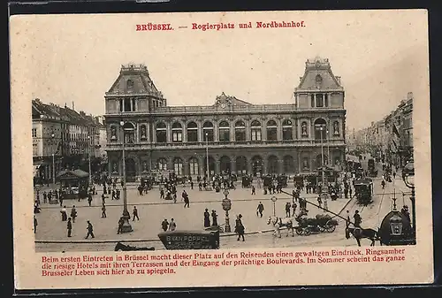 AK Brüssel, Rogierplatz und Nordbahnhof und Strasse, Strassenbahn