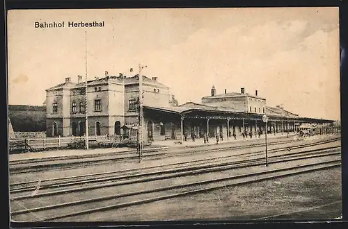 AK Herbesthal, Bahnhof, Rückansicht mit Bahnsteig