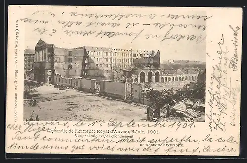 AK Anvers, Incendie de l`Entrepot Royal, 5 Juin 1901, Vue generale avant l`effondrement