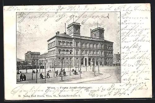 AK Wien, Franz Josefs-Bahnhof mit Passanten