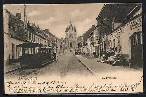 AK Bon-Secours, La Grande`Rue, Pferdebahn