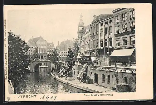 AK Utrecht, Oude Gracht Bakkerbrug, Pferdebahn