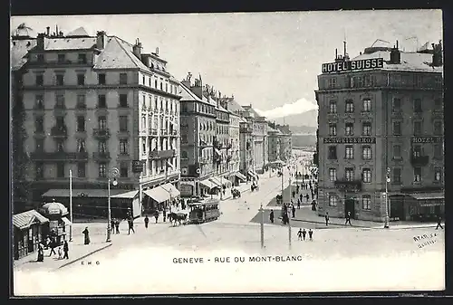 AK Genève, Rue du Mont-Blanc, Pferdebahn