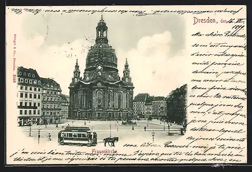 AK Dresden, Pferdebahn vor der Frauenkirche