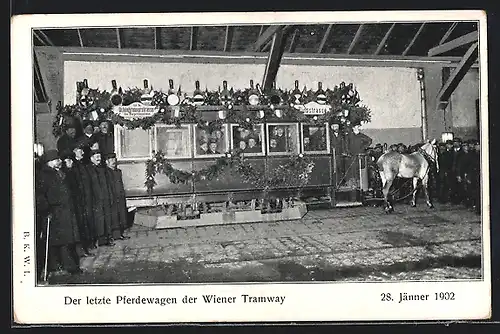 AK Wien, der letzte Pferdewagen der Wiener Tramway, 1902, Pferdebahn