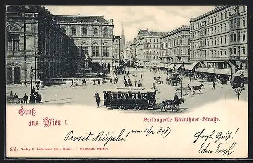 AK Wien, Kärntnerstrasse, Ansicht mit Pferdebahn, Strassenbahn