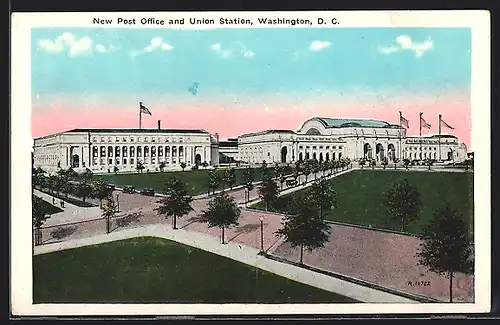 AK Washington D. C., New Post Office a. Union Station, Bahnhof