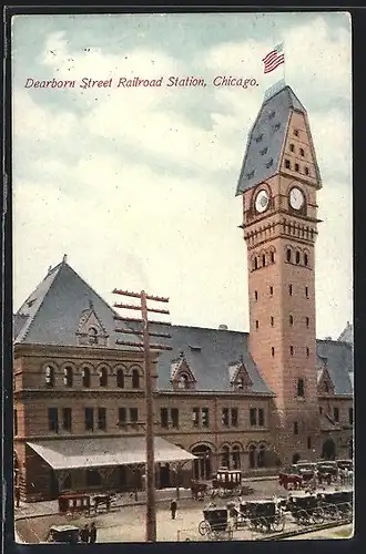 AK Chicago, IL, Dearborn Street Railroad Station, Bahnhof