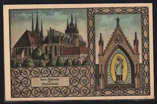 AK Erfurt, Ansicht der Dom-Westseite mit Marienbild