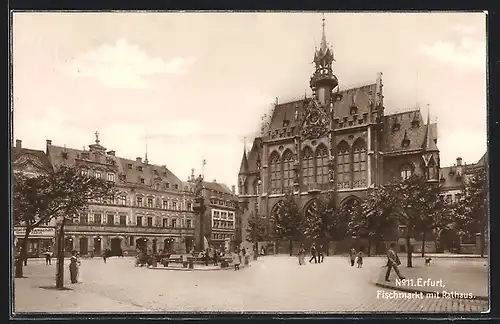 AK Erfurt, Fischmarkt mit Rathaus