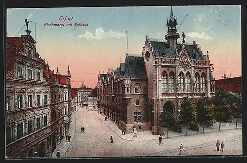 AK Erfurt, Fischmarkt mit Rathaus