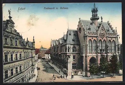 AK Erfurt, Fischmarkt mit Rathaus