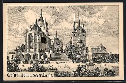Künstler-AK Erfurt, Dom und Severikirche