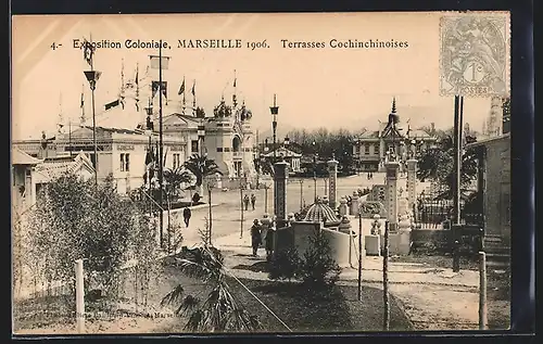 AK Marseille, Exposition Coloniale 1906, Terrasses Cochinchinoises