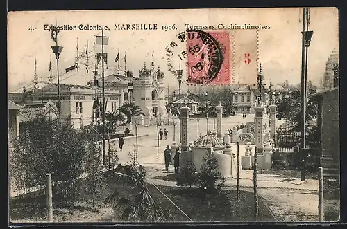 AK Marseille, Exposition Coloniale 1906, Terrasses Cochinchinoises