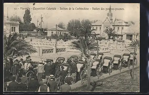 AK Marseille, Exposition Coloniale 1906, Section de la Cochinchine, Station des pusses-pousses