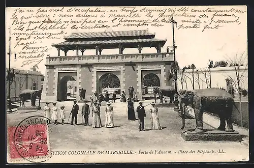 AK Marseille, Exposition coloniale 1906, Porte l` Annam - Place des Elephants