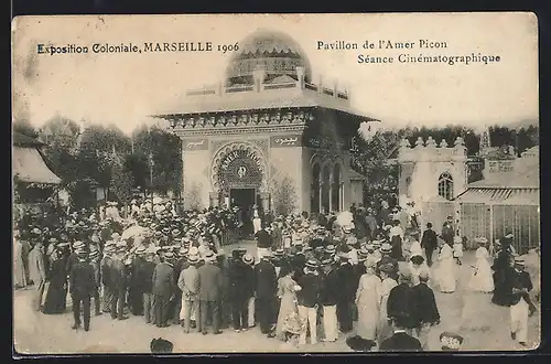 AK Marseille, Exposition Coloniale 1906, Pavillon de l`Amer Picon, Séance Cinématographique